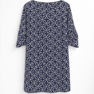 ✨ Escapada Blue & White Geometric Print Shift Dress | 3/4 Sleeve | Size M